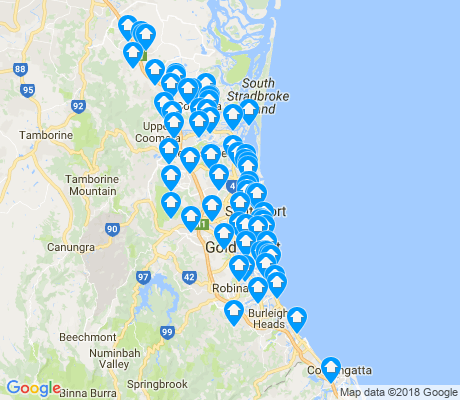 map of Gold Coast apartments for rent