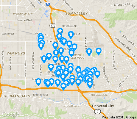 map of North Hollywood apartments for rent