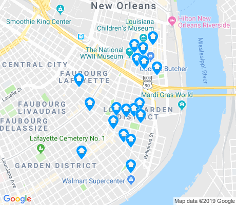 map of Lower Garden District apartments for rent