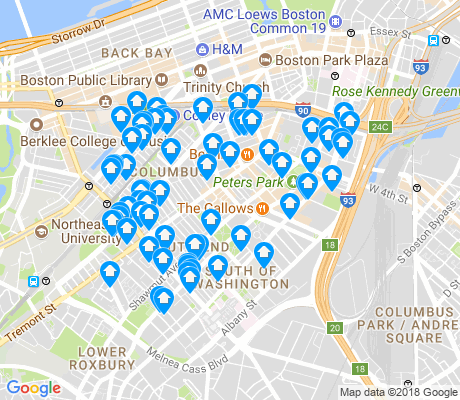 map of South End apartments for rent