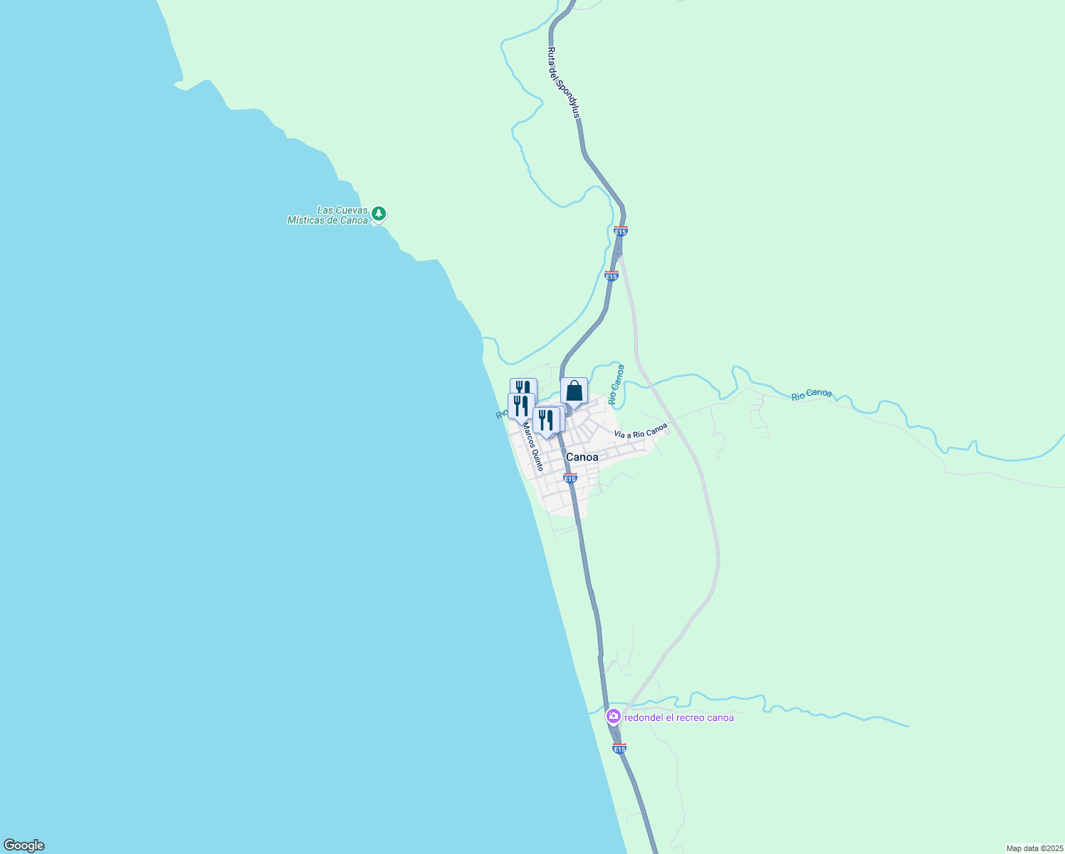 map of restaurants, bars, coffee shops, grocery stores, and more near Calle Javier Santos in Canoa