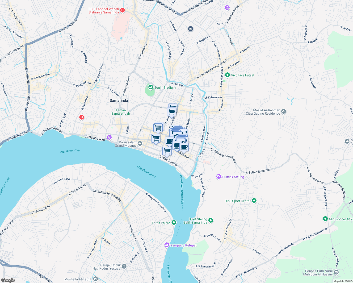 map of restaurants, bars, coffee shops, grocery stores, and more near Jalan Imam Bonjol in Kota Samarinda