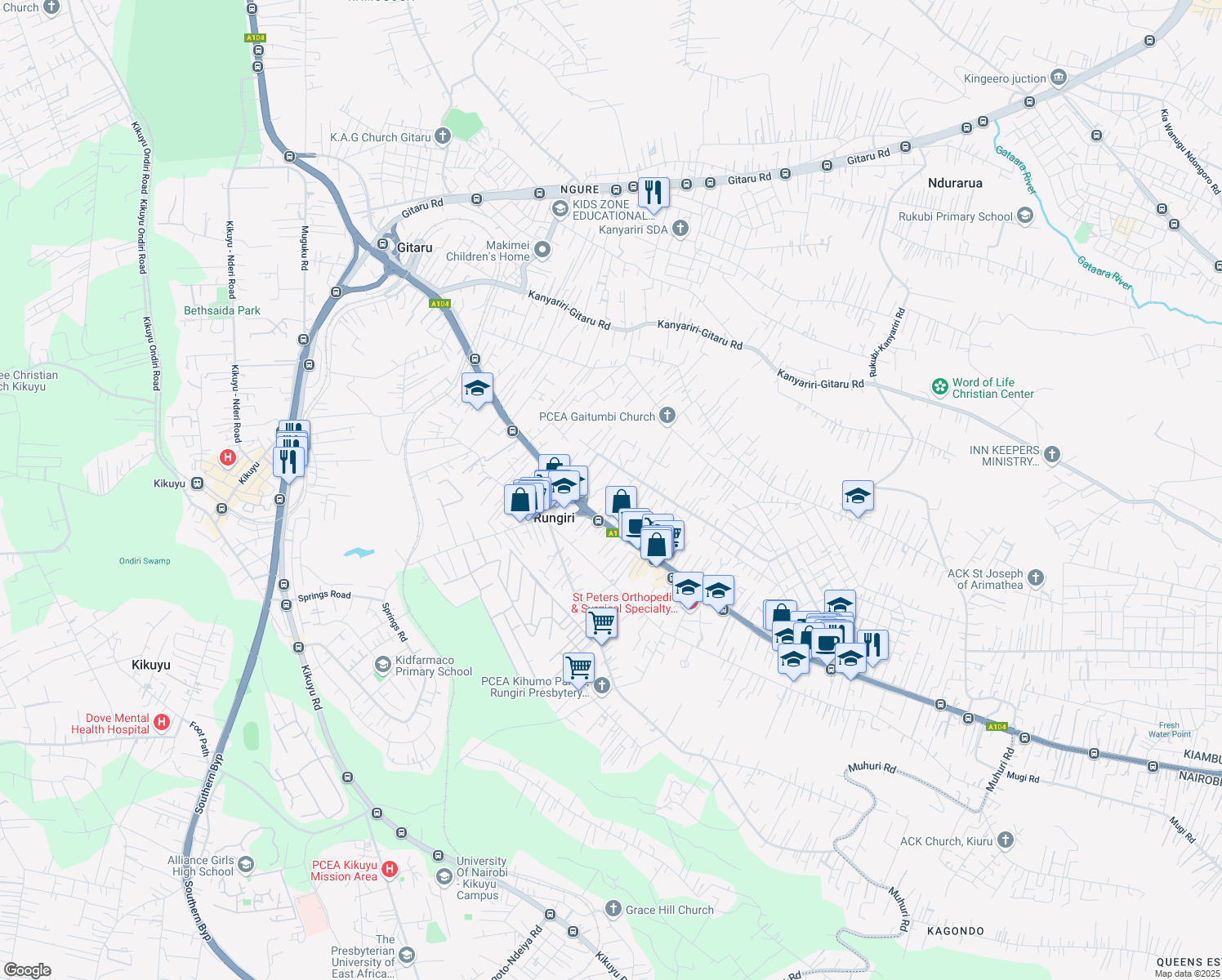 map of restaurants, bars, coffee shops, grocery stores, and more near in Rungiri