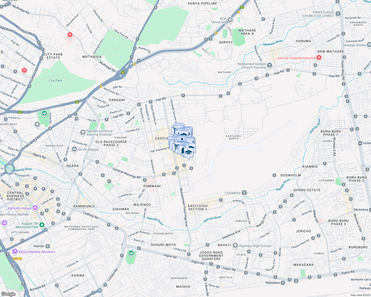 map of restaurants, bars, coffee shops, grocery stores, and more near Eighth Street in Nairobi