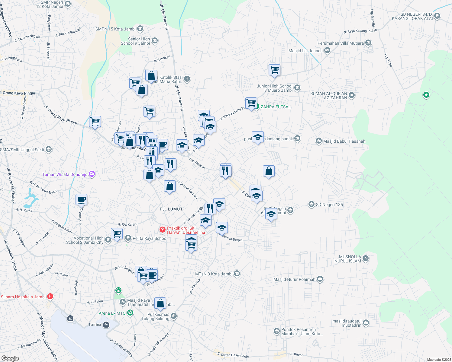 map of restaurants, bars, coffee shops, grocery stores, and more near in Jambi City
