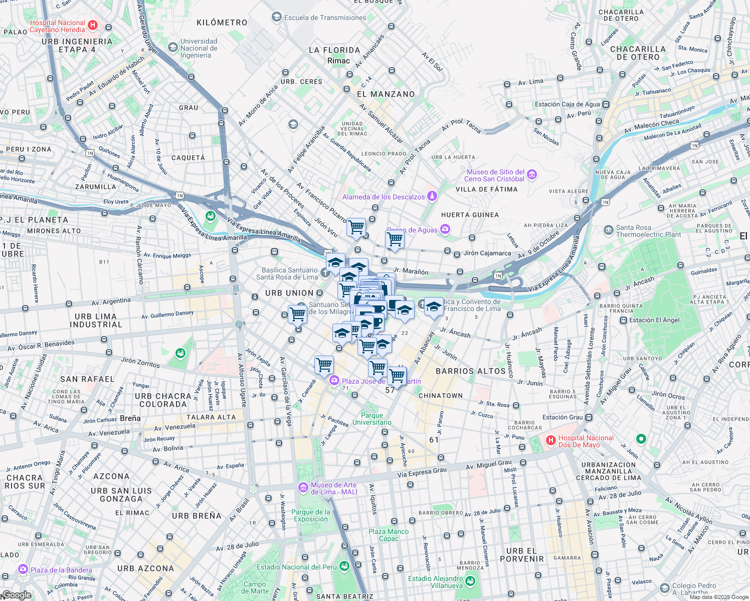 map of restaurants, bars, coffee shops, grocery stores, and more near Jirón Conde de Superunda 170 Conde De Superunda in Lima