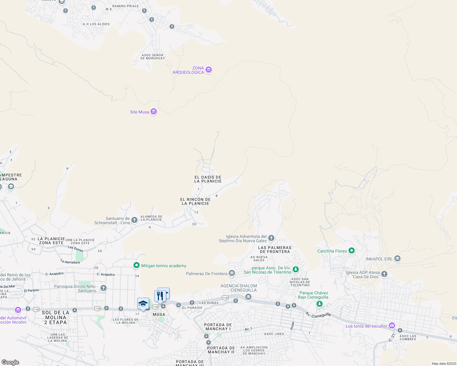 map of restaurants, bars, coffee shops, grocery stores, and more near c6 Calle El Peñon in Lima