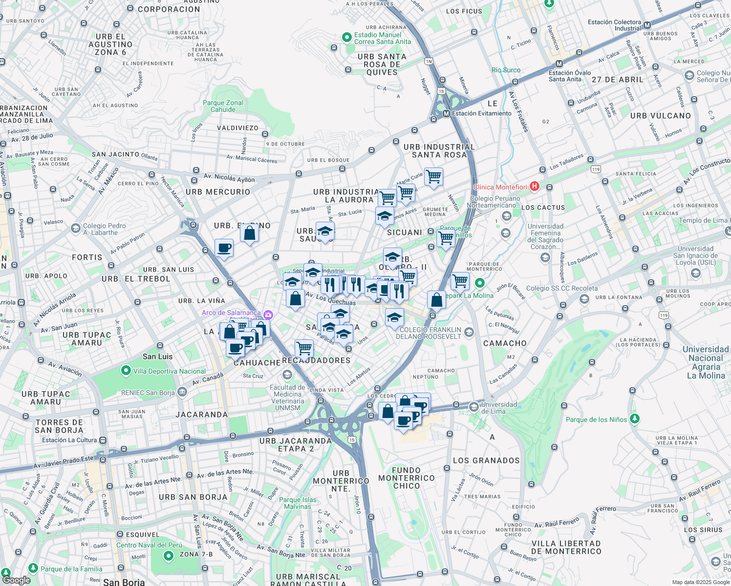 map of restaurants, bars, coffee shops, grocery stores, and more near 186 Apolo in Cercado de Lima