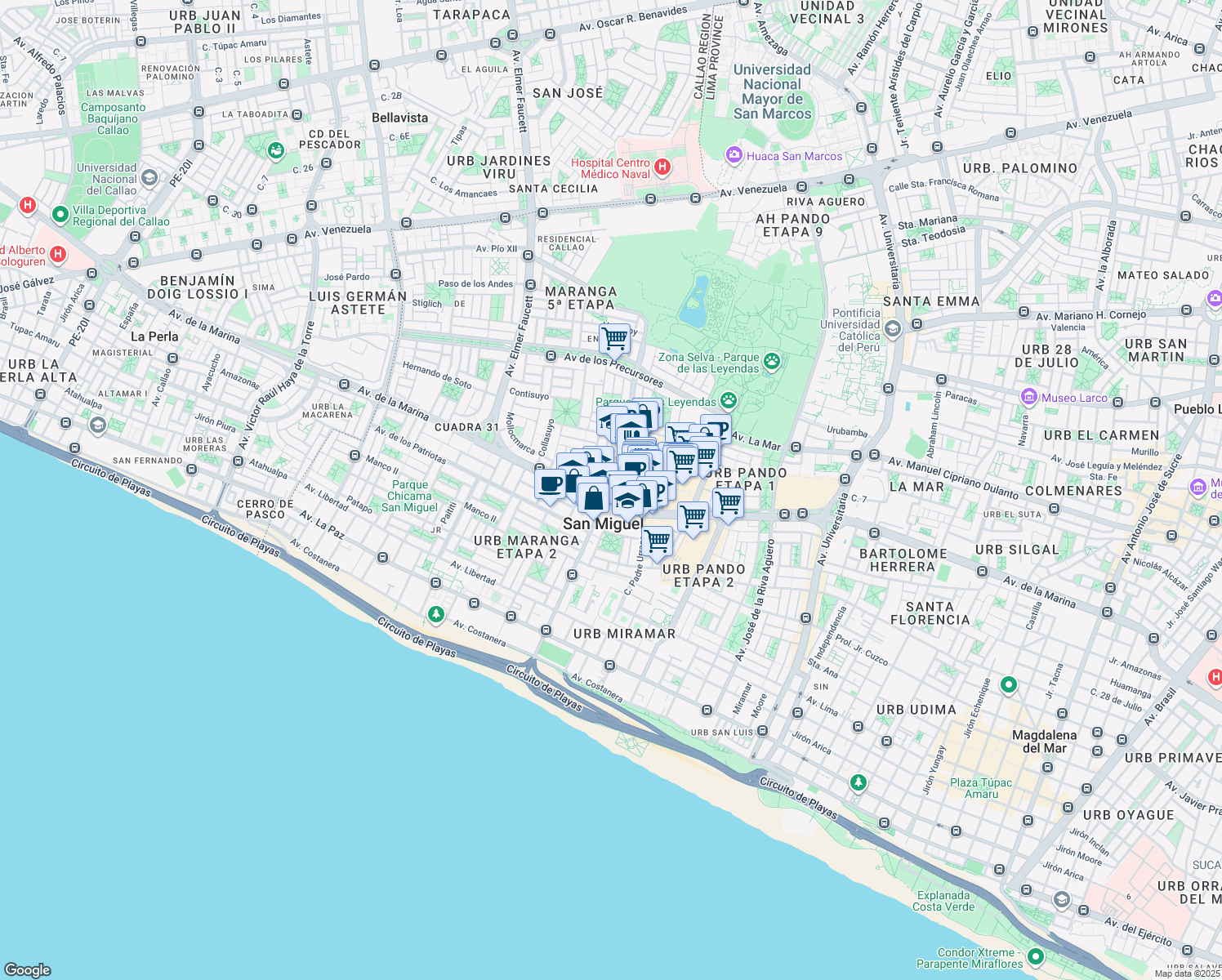 map of restaurants, bars, coffee shops, grocery stores, and more near 530 Avenida Rafael Escardó in San Miguel