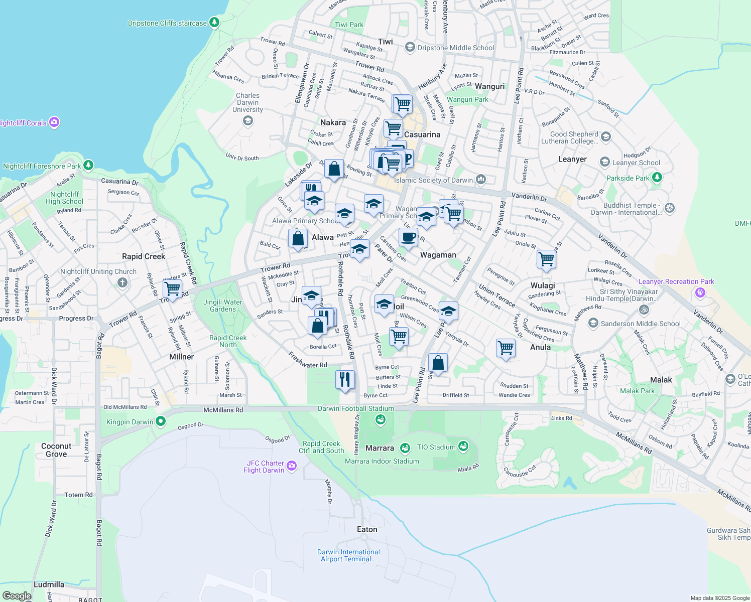 map of restaurants, bars, coffee shops, grocery stores, and more near 3 Yeadon Circuit in Moil