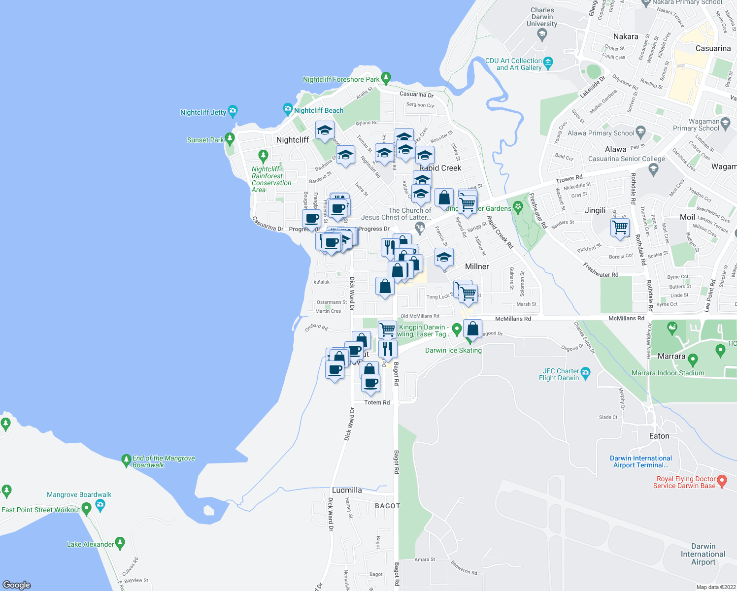 map of restaurants, bars, coffee shops, grocery stores, and more near 12 Musgrave Crescent in Coconut Grove