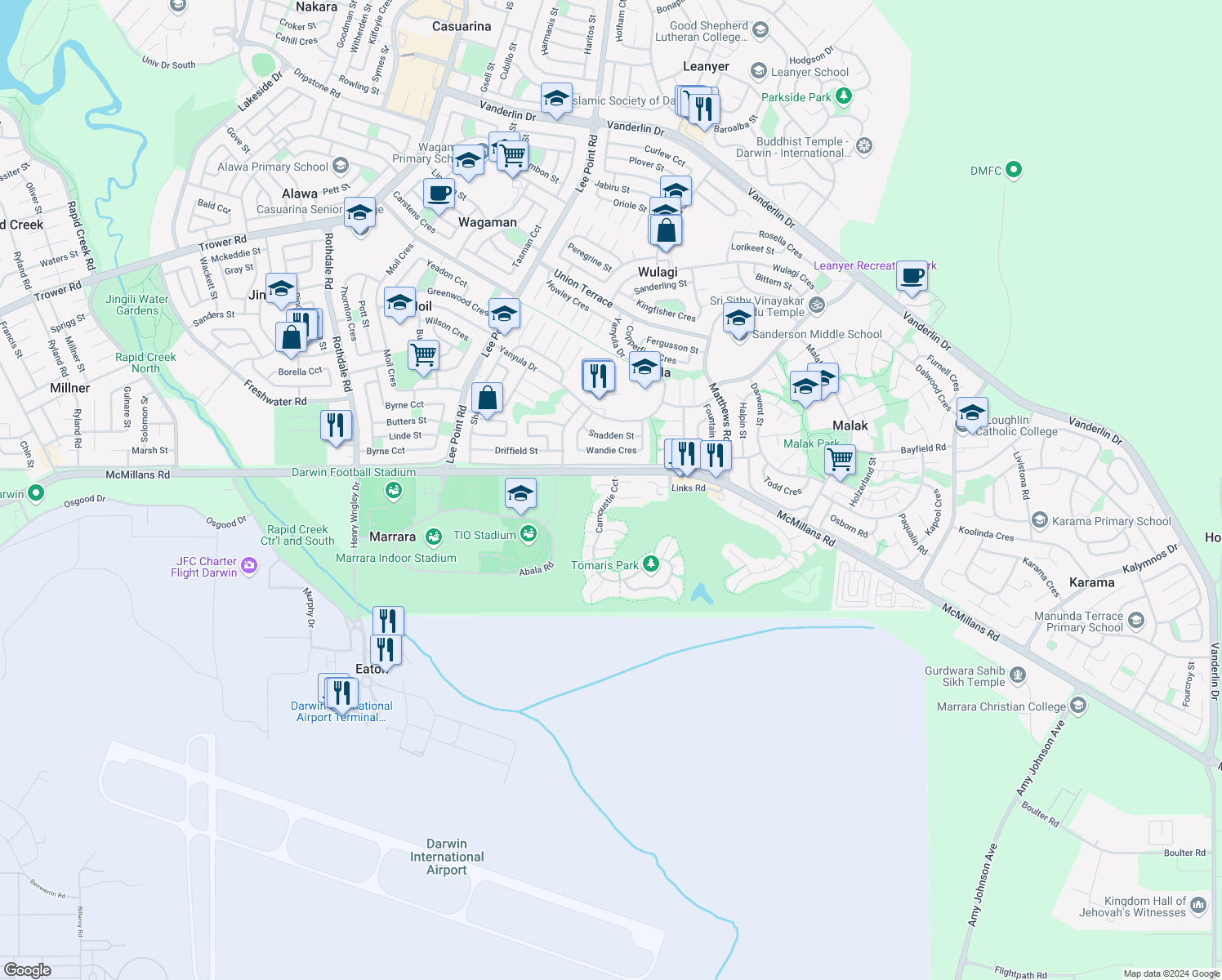 map of restaurants, bars, coffee shops, grocery stores, and more near 4 Carnoustie Circuit in Marrara