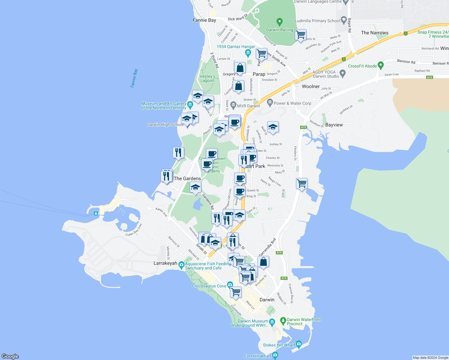 map of restaurants, bars, coffee shops, grocery stores, and more near 17 Geranium Street in The Gardens