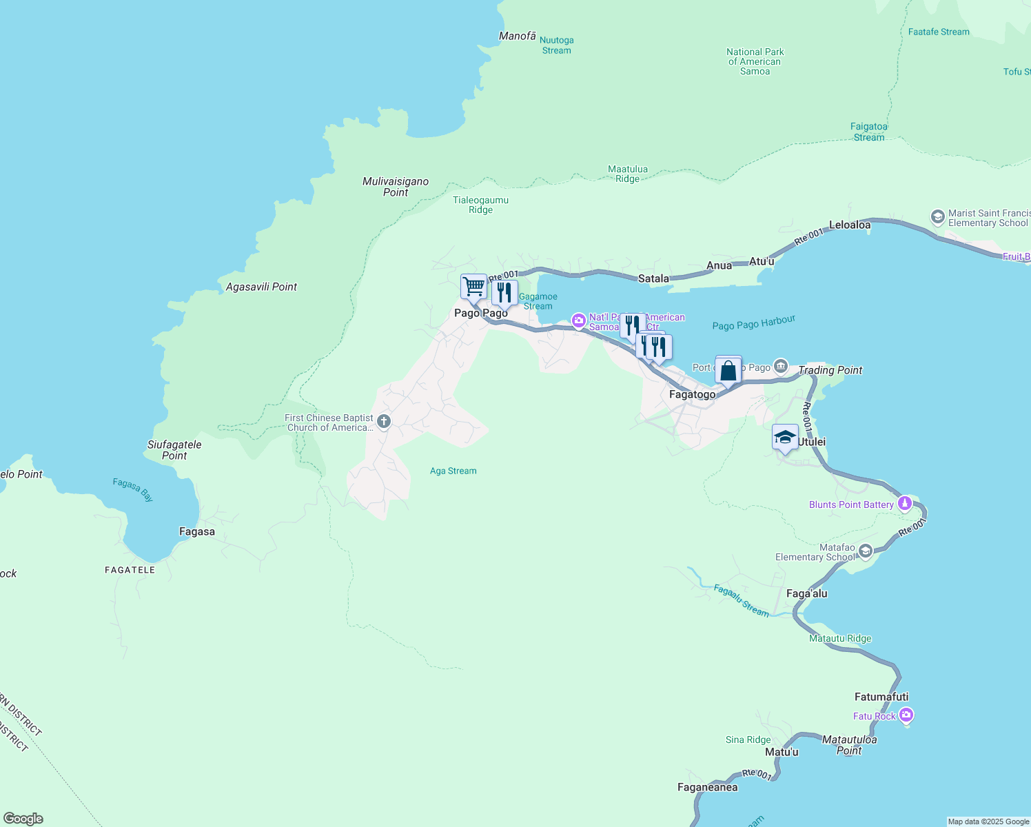 map of restaurants, bars, coffee shops, grocery stores, and more near in Pago Pago