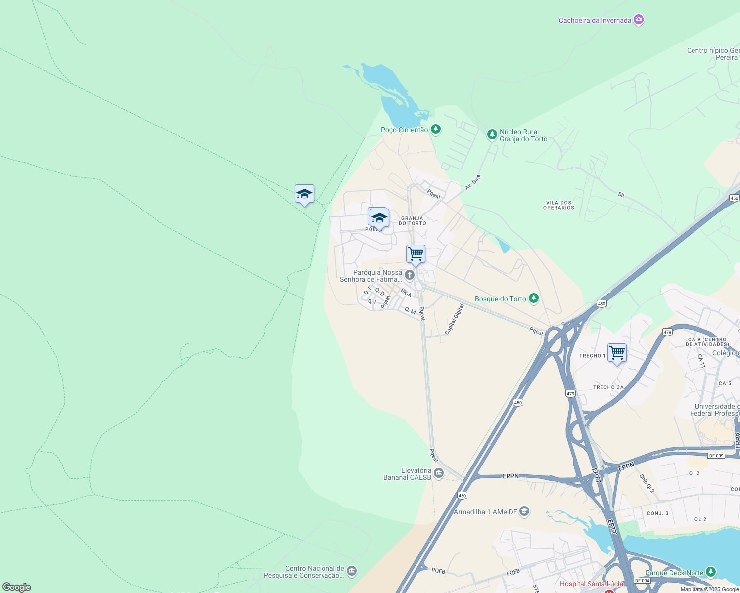 map of restaurants, bars, coffee shops, grocery stores, and more near 64 Quadra G in Brasília