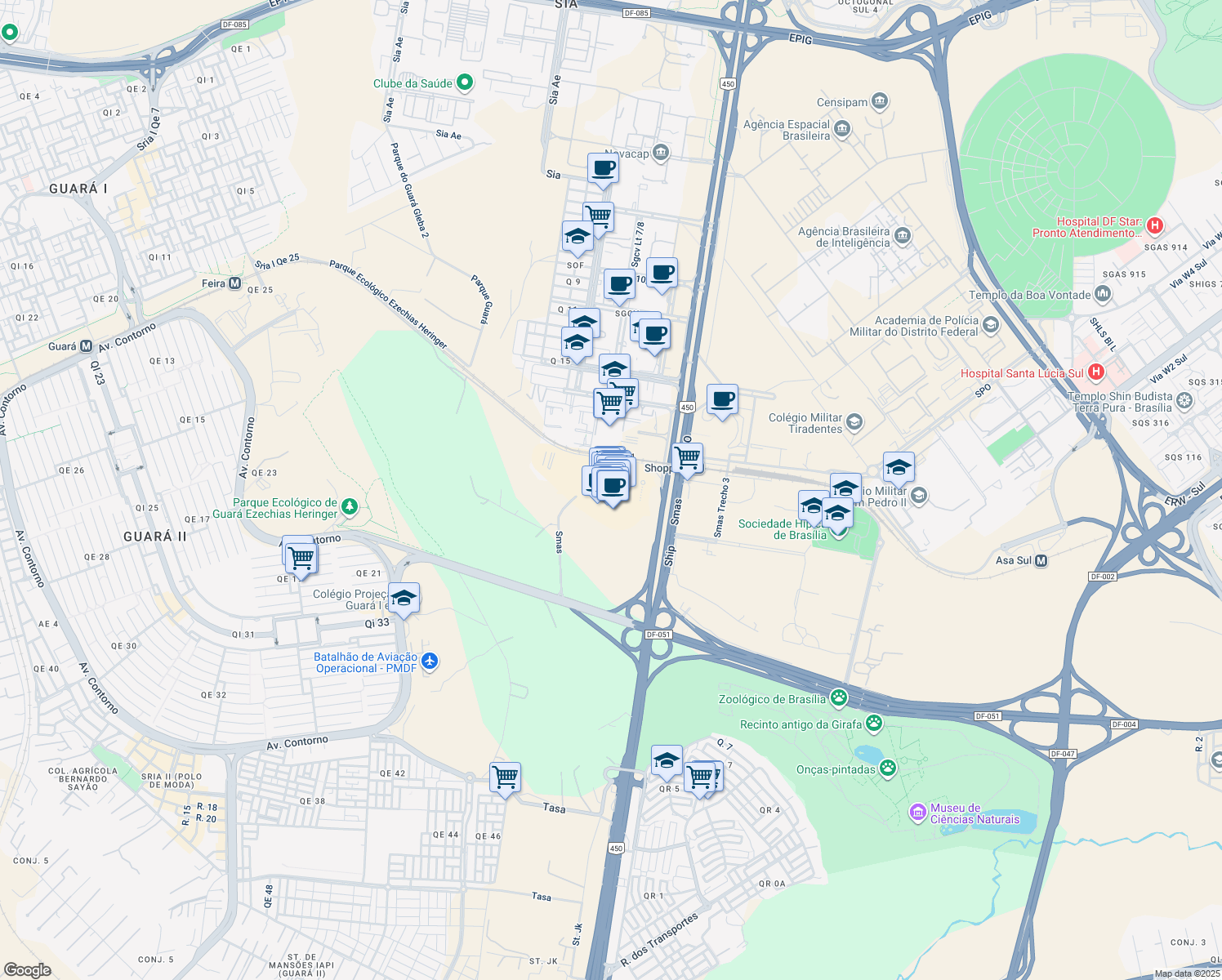 map of restaurants, bars, coffee shops, grocery stores, and more near in Brasilia
