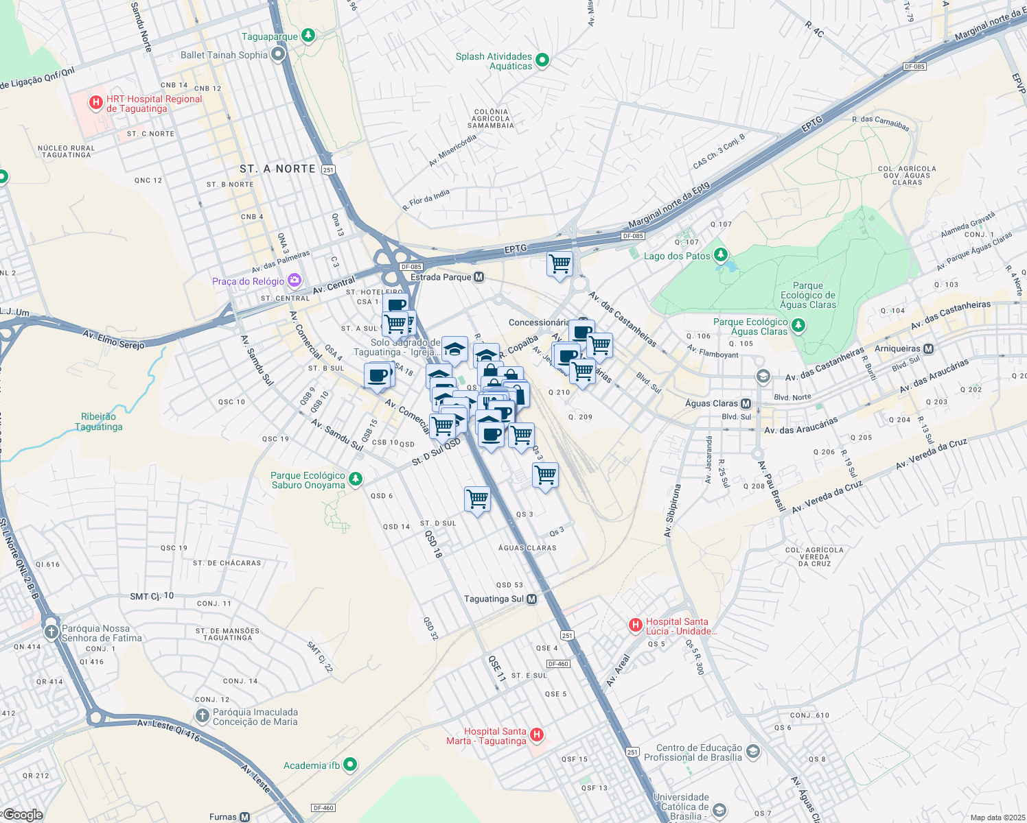 map of restaurants, bars, coffee shops, grocery stores, and more near 40 Qs 1 in Brasília