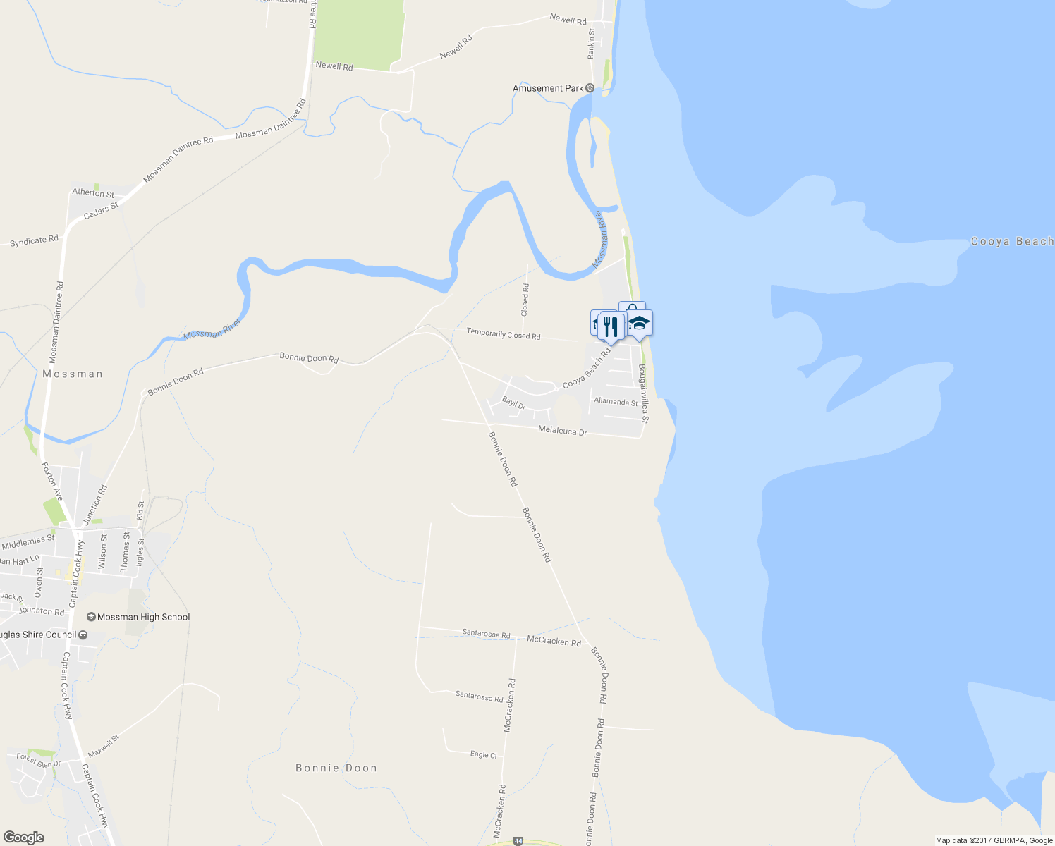 map of restaurants, bars, coffee shops, grocery stores, and more near LOT 53 Kalu Close in Bonnie Doon