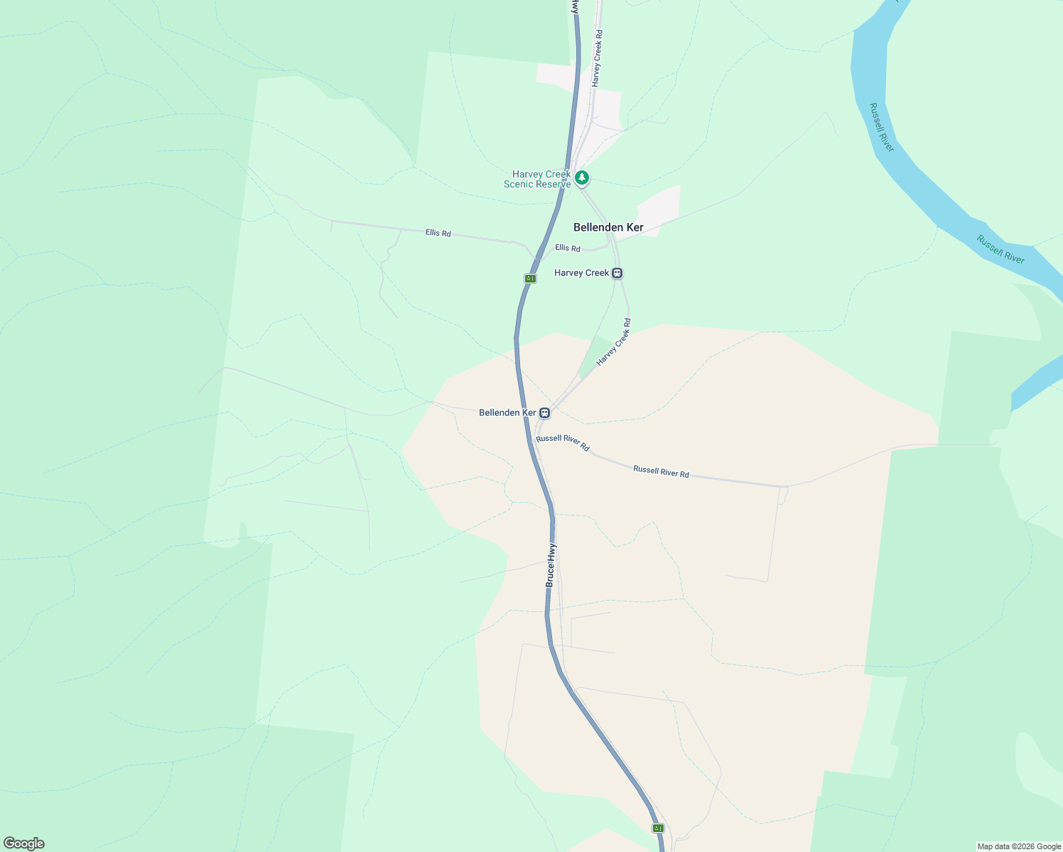 map of restaurants, bars, coffee shops, grocery stores, and more near 68364 Bruce Highway in Bellenden Ker