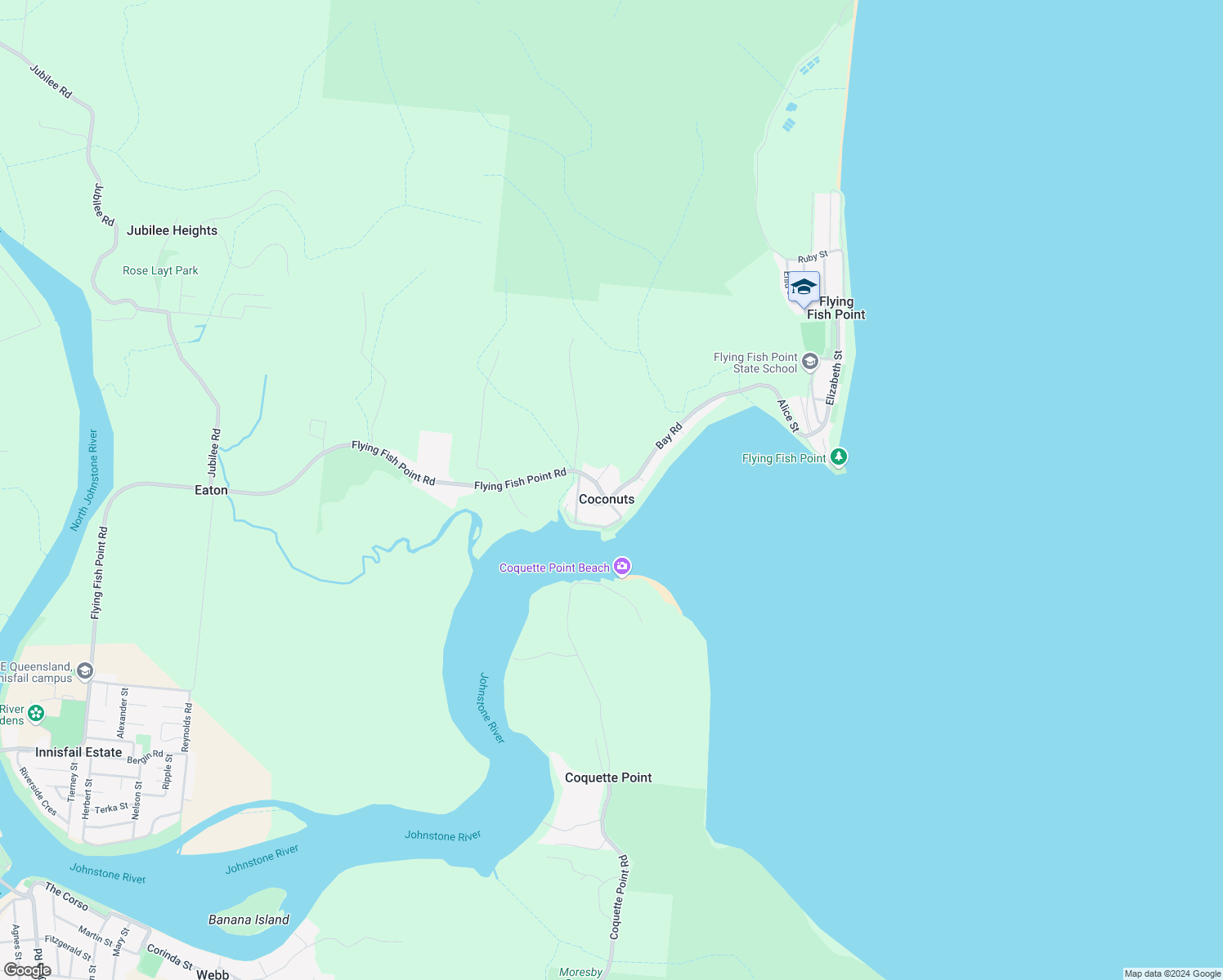 map of restaurants, bars, coffee shops, grocery stores, and more near 19 Bay Road in Coconuts