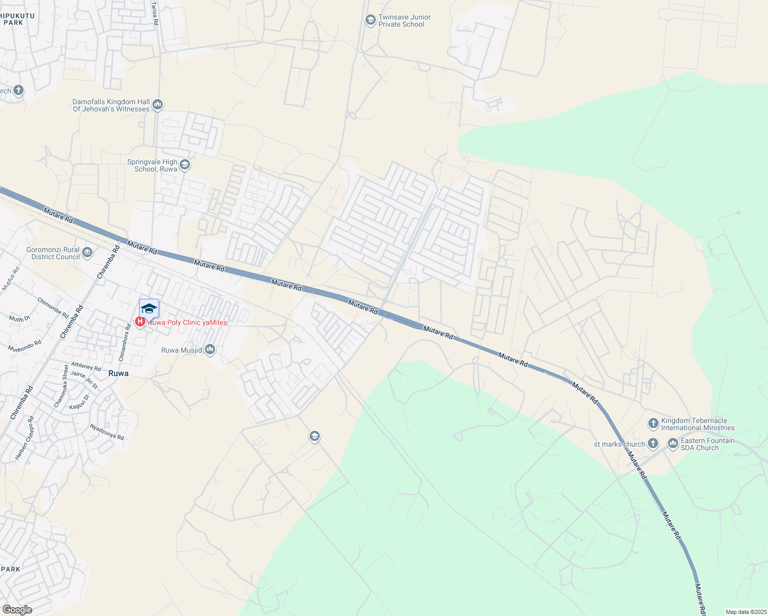 map of restaurants, bars, coffee shops, grocery stores, and more near 4 Mutare Road in Harare