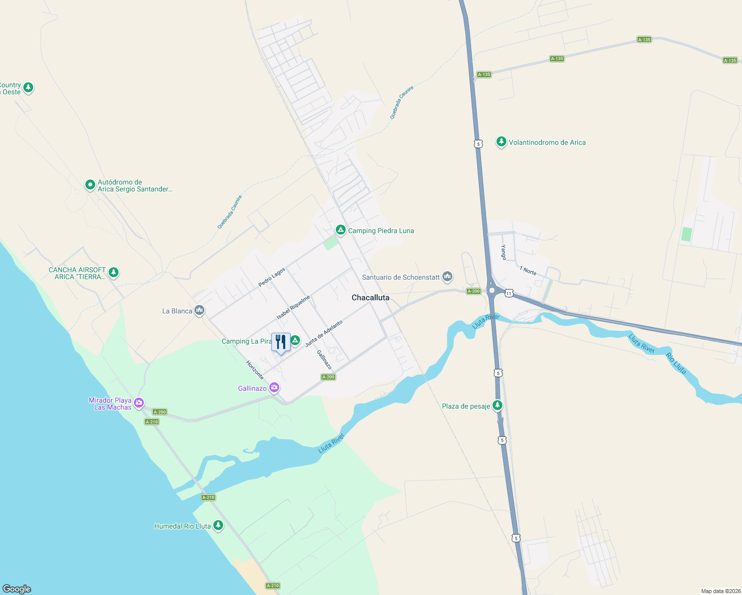 map of restaurants, bars, coffee shops, grocery stores, and more near in Chacalluta
