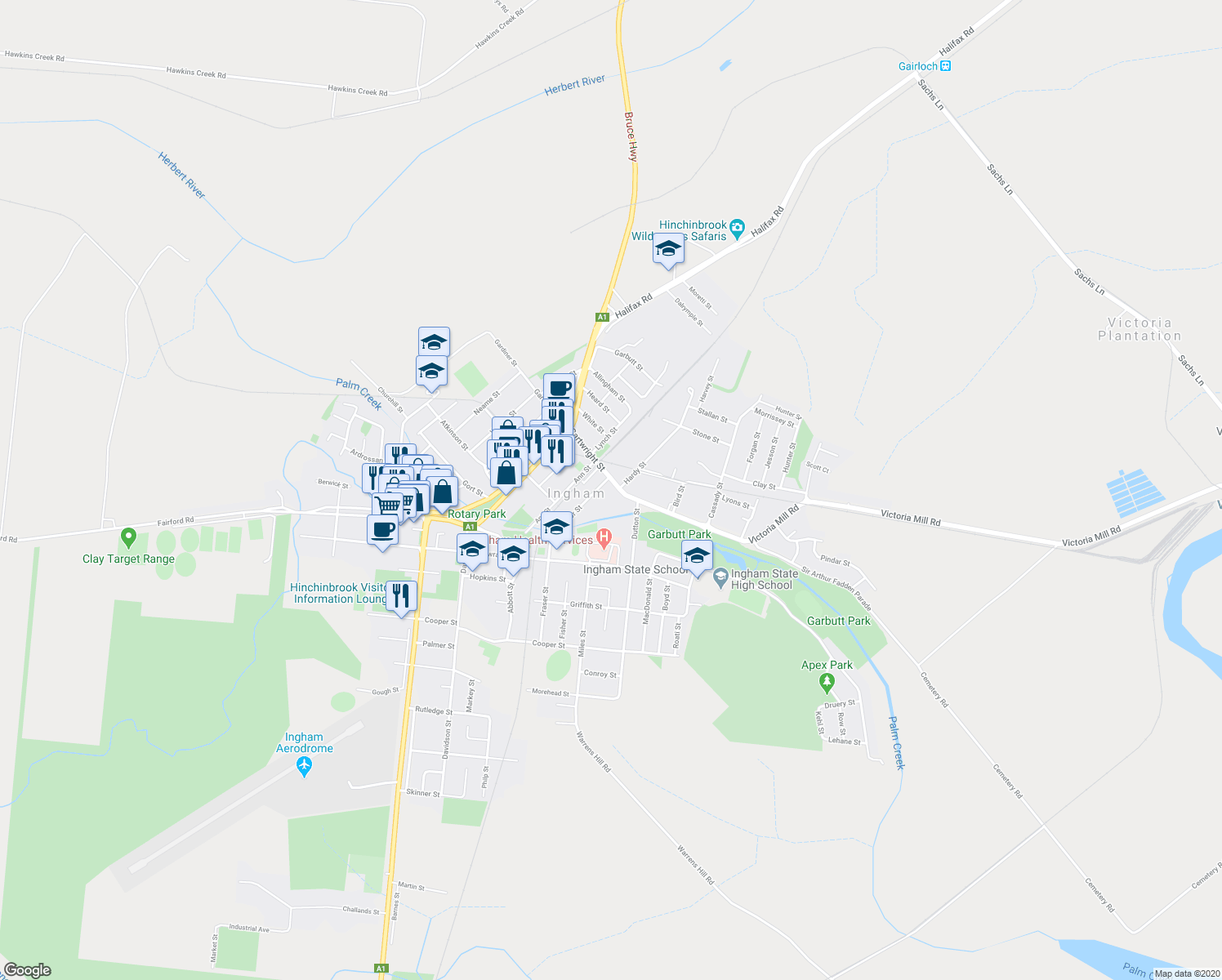 map of restaurants, bars, coffee shops, grocery stores, and more near 77 Cartwright Street in Ingham