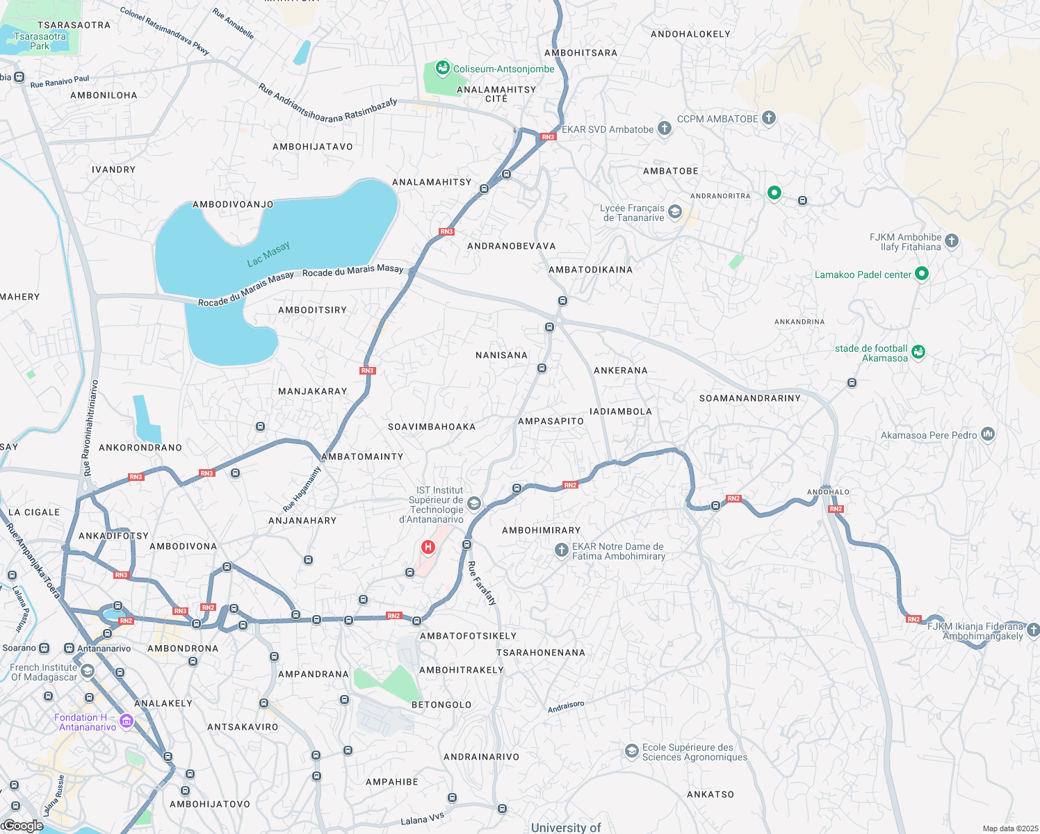 map of restaurants, bars, coffee shops, grocery stores, and more near Route Nanisana in Antananarivo