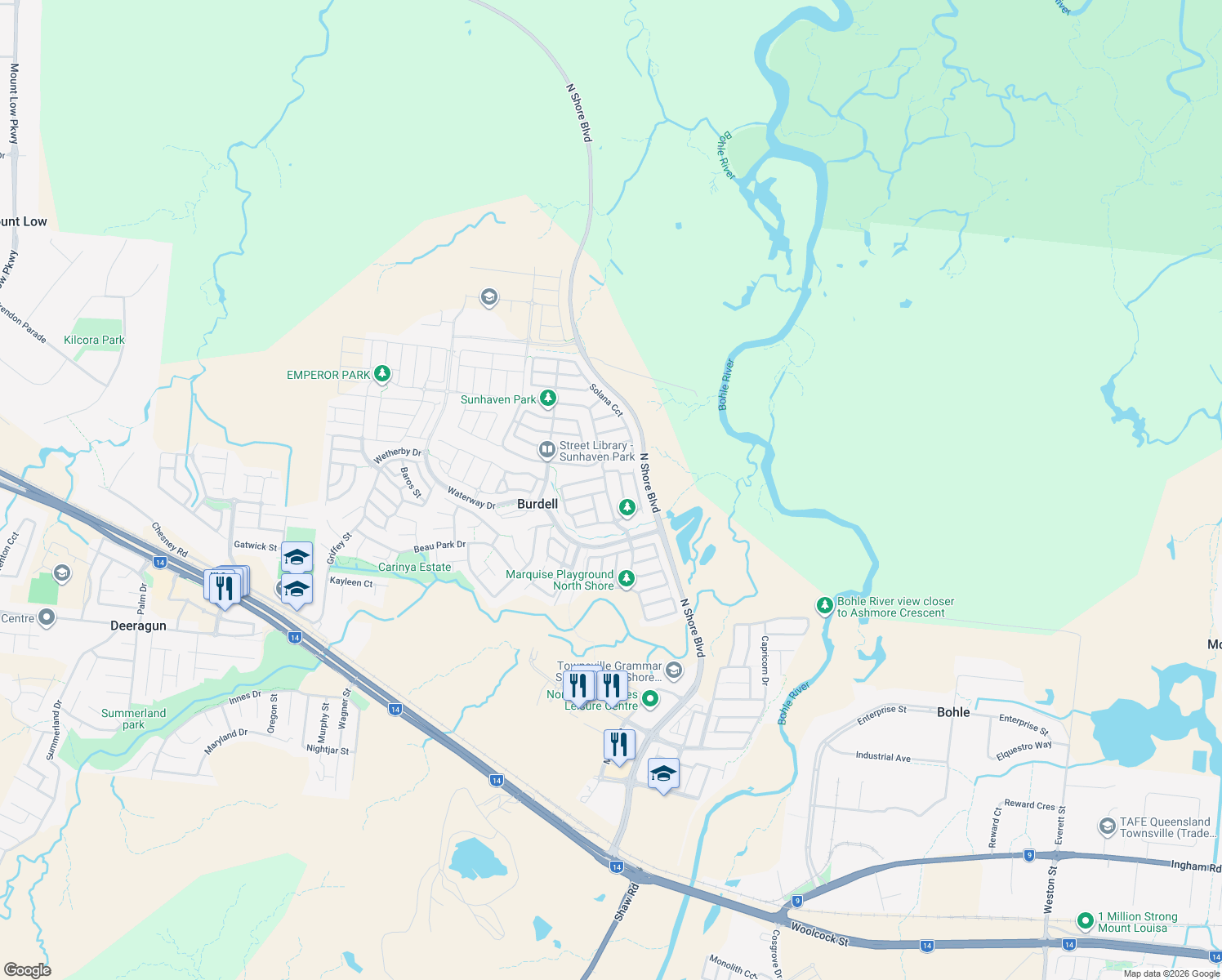 map of restaurants, bars, coffee shops, grocery stores, and more near 25 Iona Avenue in Burdell