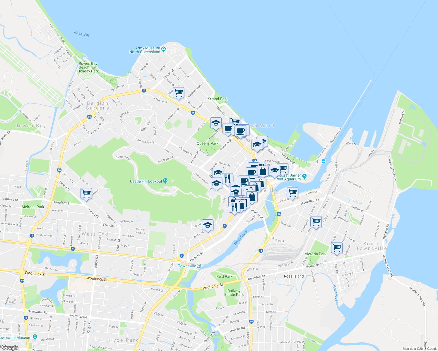 map of restaurants, bars, coffee shops, grocery stores, and more near 29 Victoria Street in North Ward