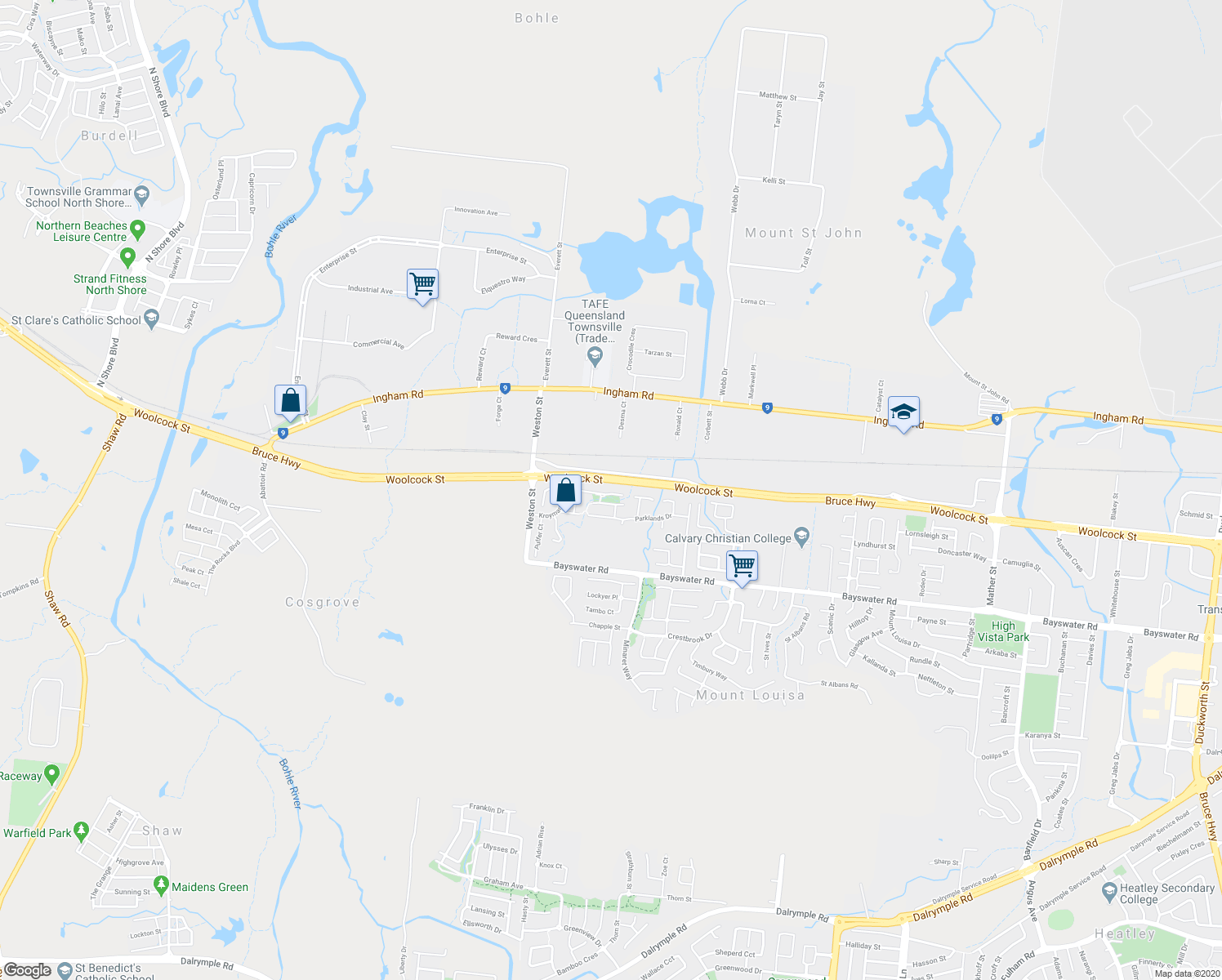 map of restaurants, bars, coffee shops, grocery stores, and more near 56 Kroymans Drive in Mount Louisa