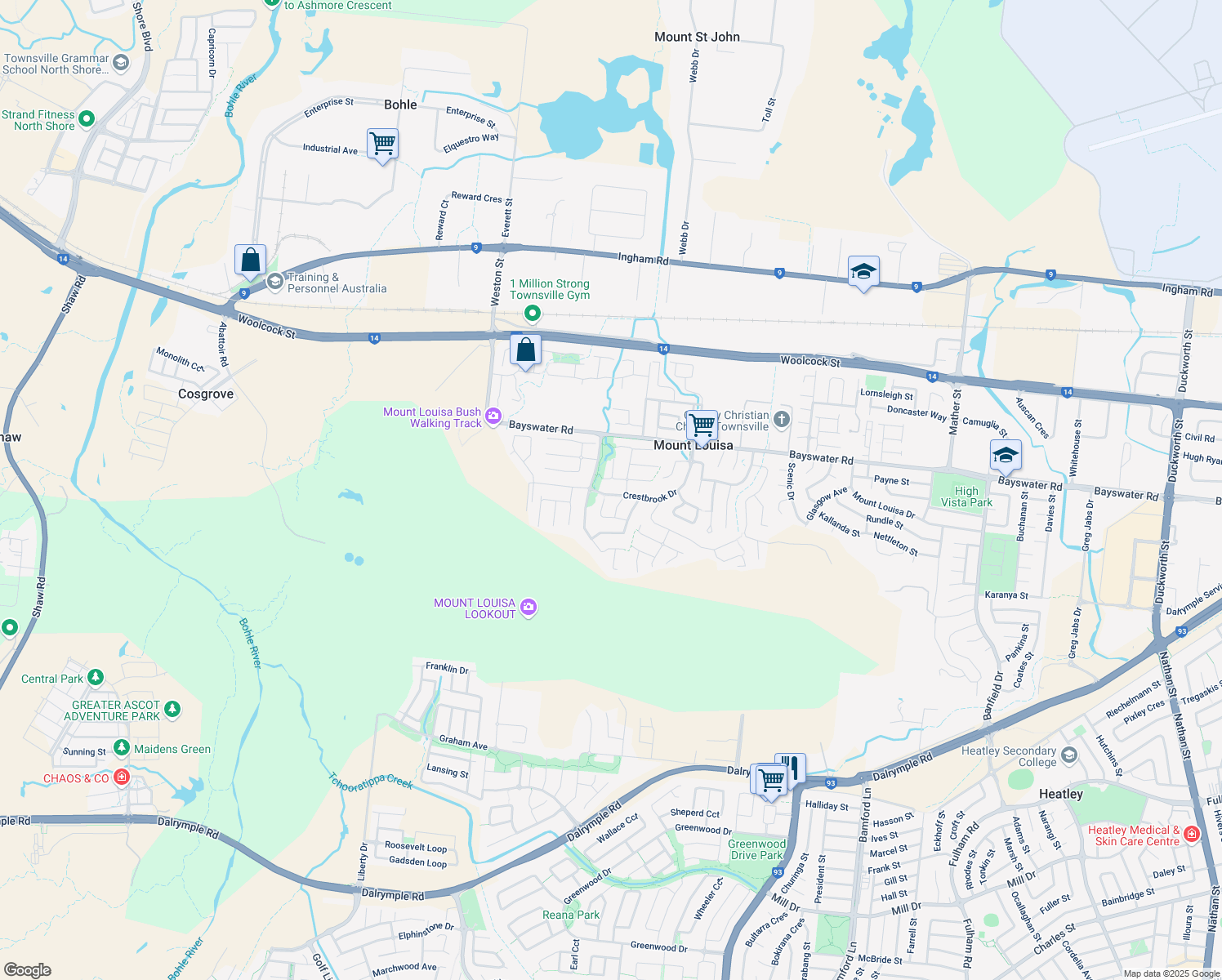 map of restaurants, bars, coffee shops, grocery stores, and more near 55 Crestbrook Drive in Mount Louisa