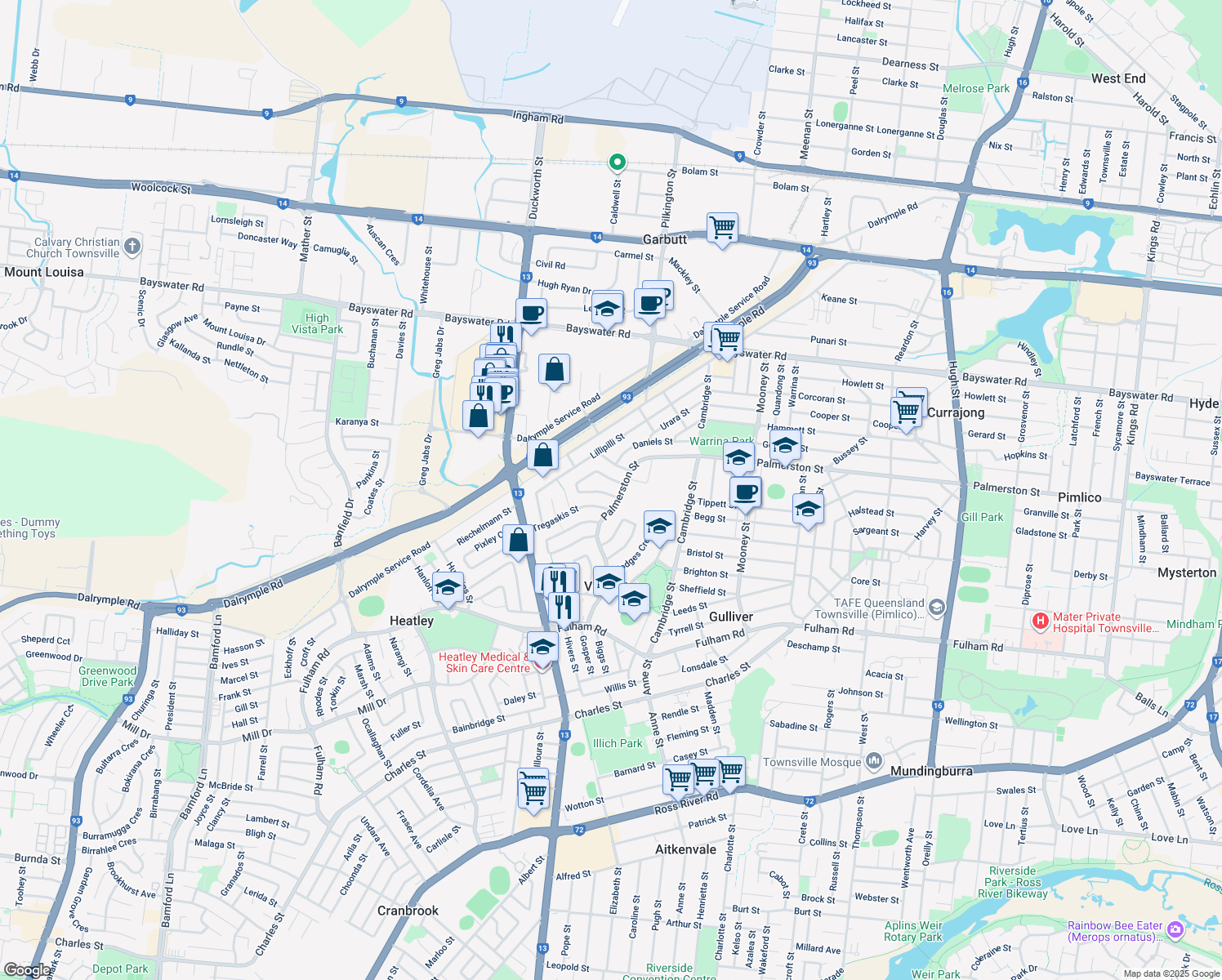 map of restaurants, bars, coffee shops, grocery stores, and more near 40 Clements Crescent in Vincent