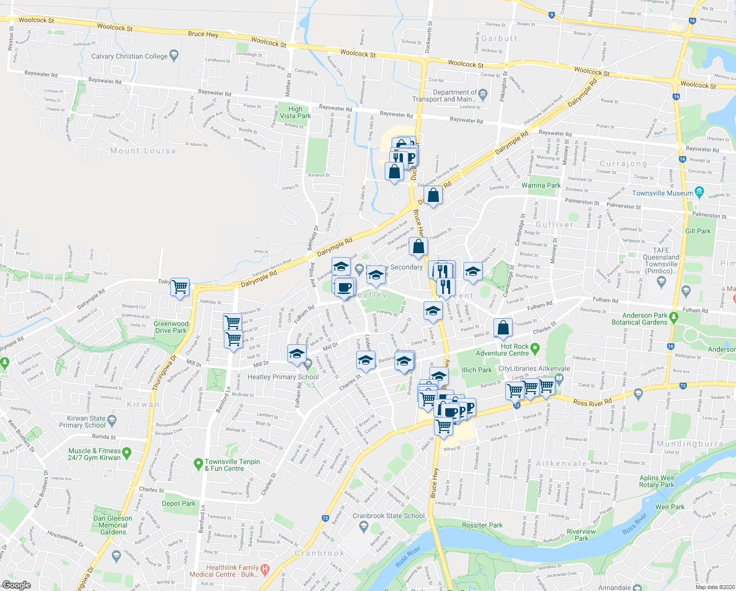 map of restaurants, bars, coffee shops, grocery stores, and more near in Vincent