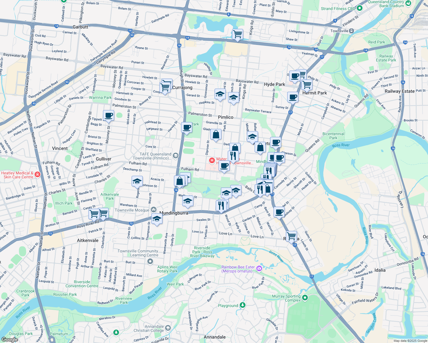 map of restaurants, bars, coffee shops, grocery stores, and more near Fulham Rd in Pimlico