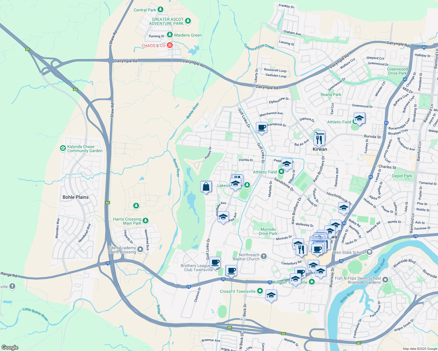 map of restaurants, bars, coffee shops, grocery stores, and more near LOT 603 Phoenix Parade in Kirwan