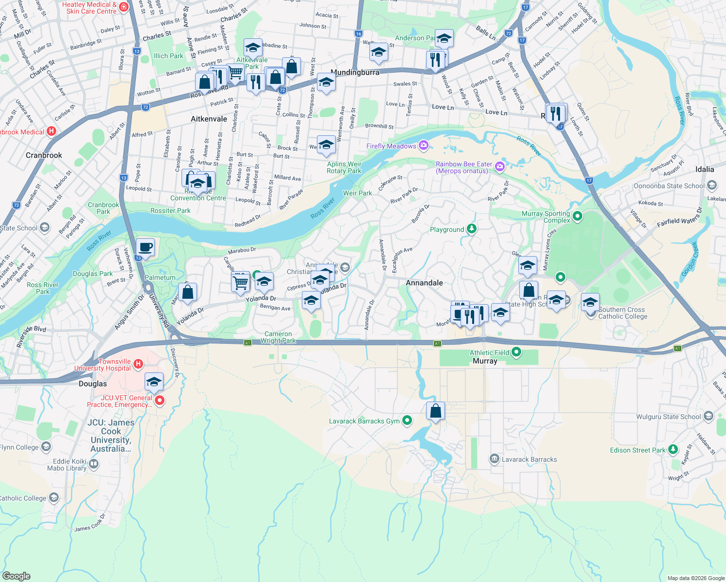 map of restaurants, bars, coffee shops, grocery stores, and more near 161 Yolanda Drive in Annandale