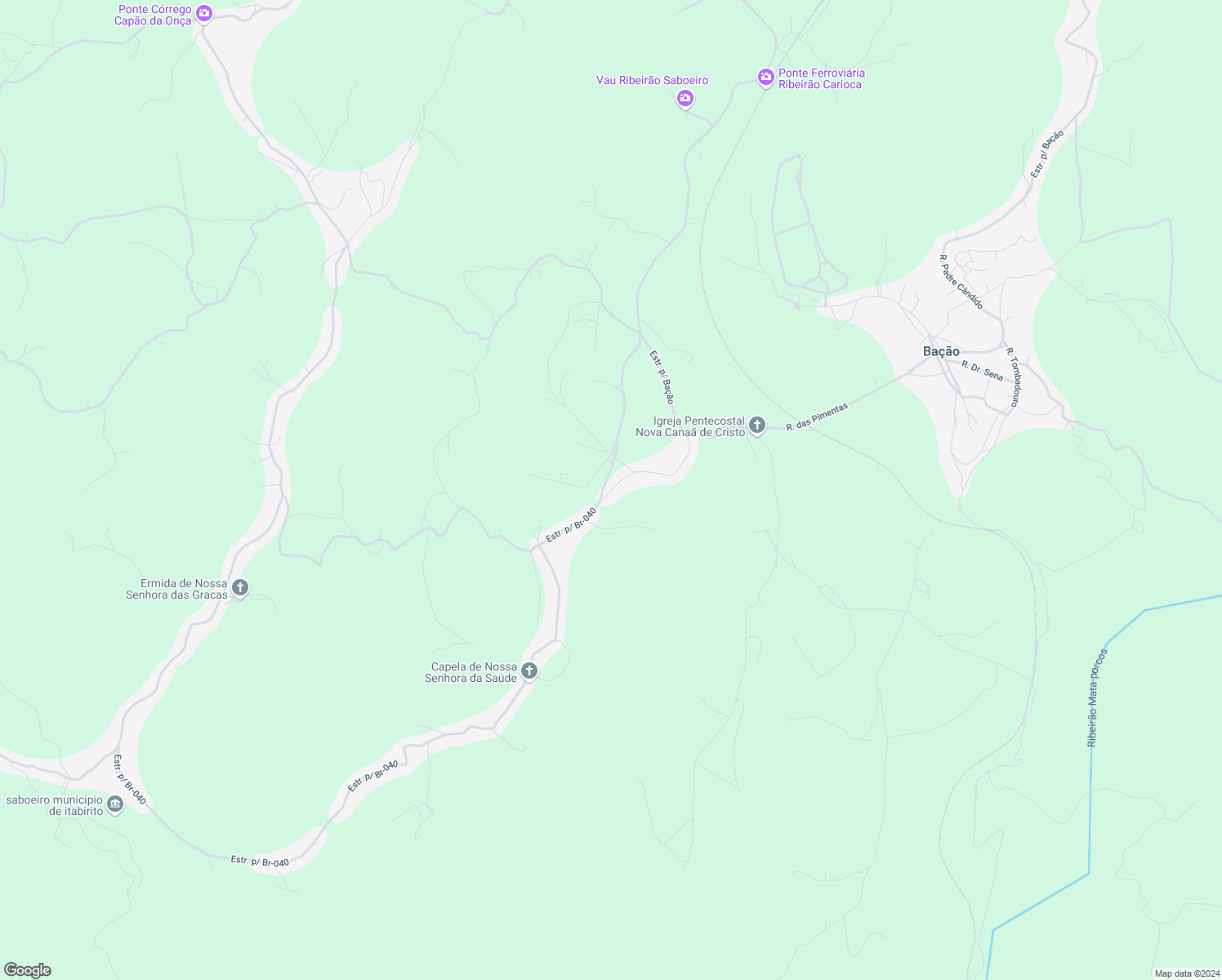 map of restaurants, bars, coffee shops, grocery stores, and more near 572 Estrada para Br-040 in Itabirito