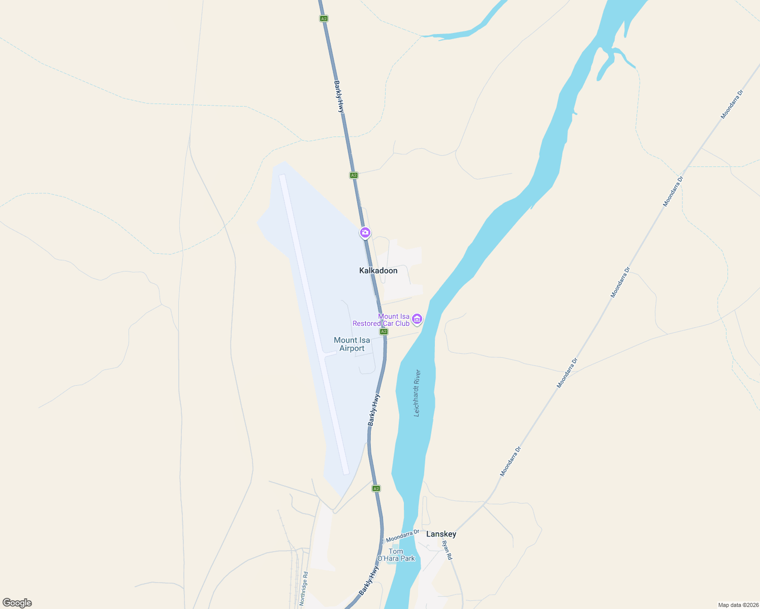 map of restaurants, bars, coffee shops, grocery stores, and more near Barkly Hwy in Kalkadoon