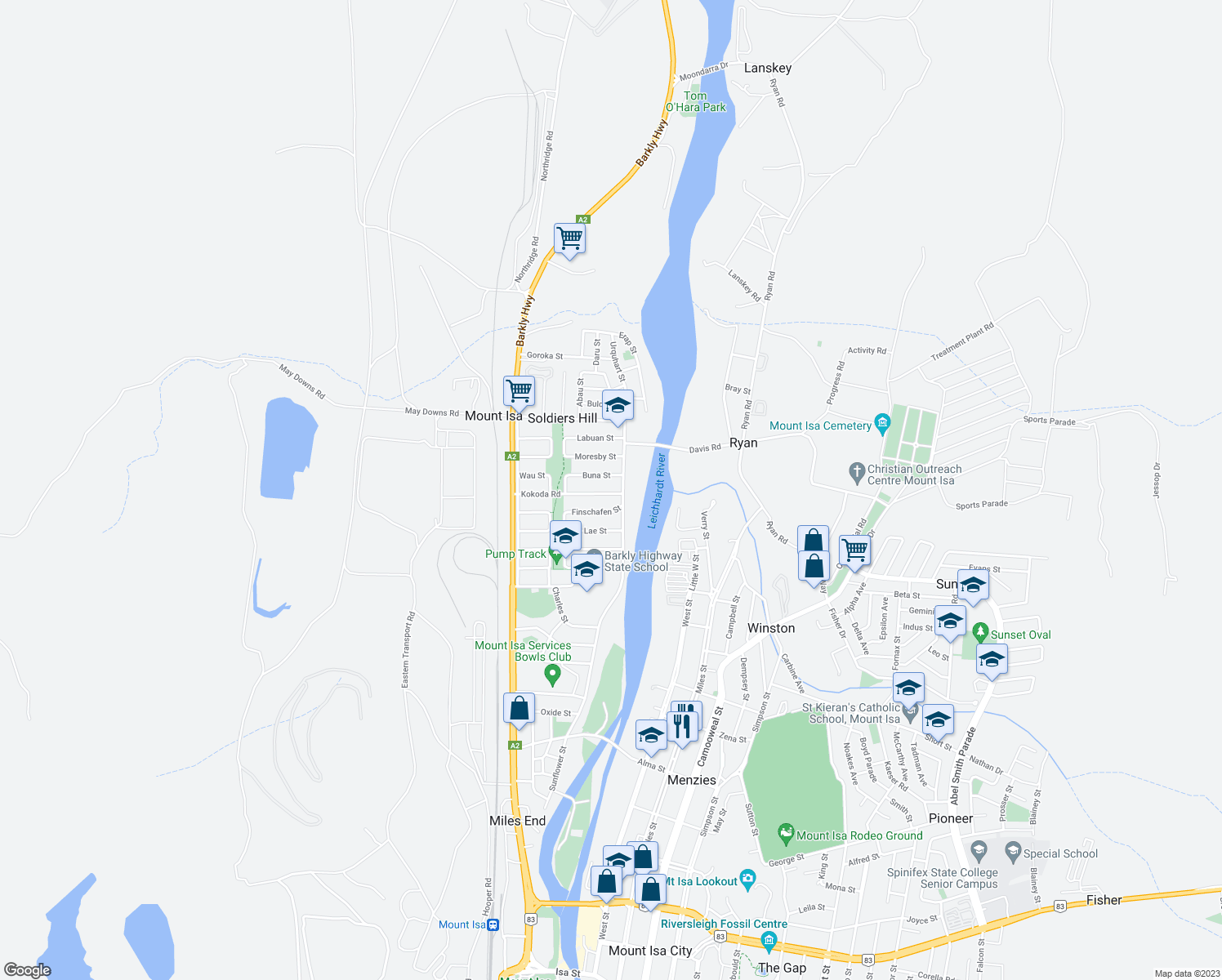 map of restaurants, bars, coffee shops, grocery stores, and more near 44 Kokoda Road in Soldiers Hill