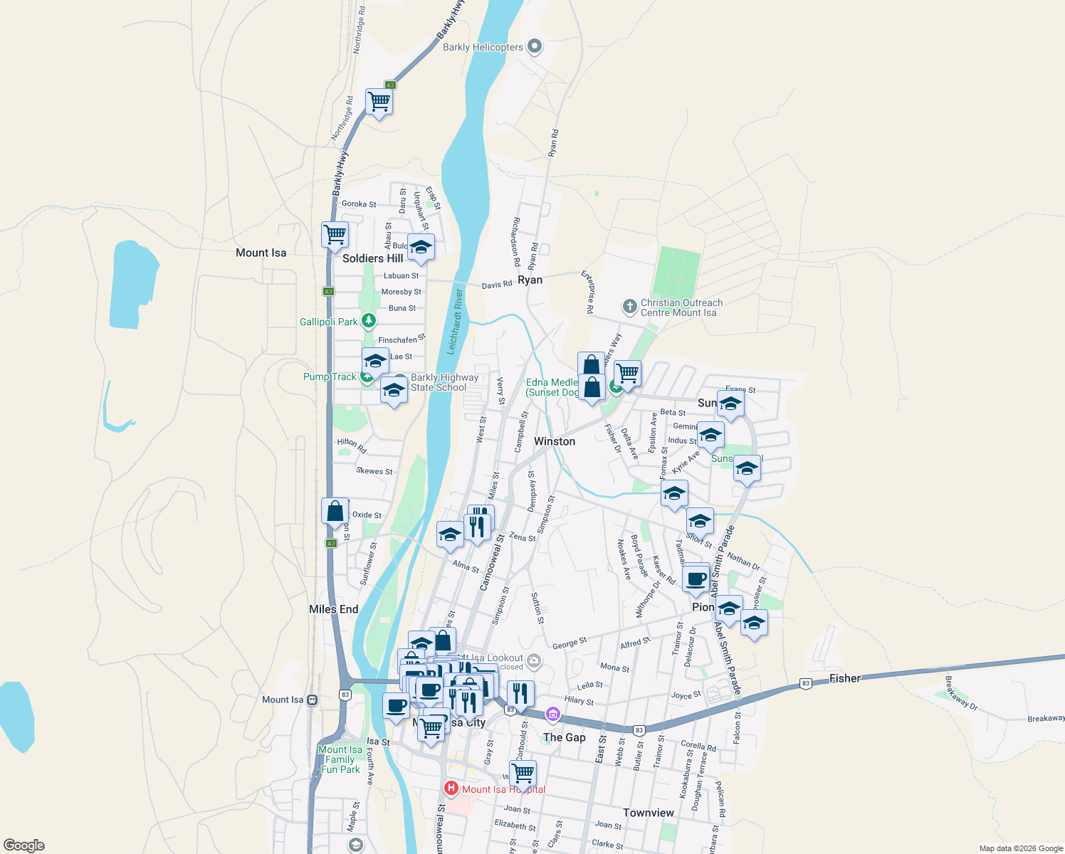 map of restaurants, bars, coffee shops, grocery stores, and more near 17 Shannon Street in Winston