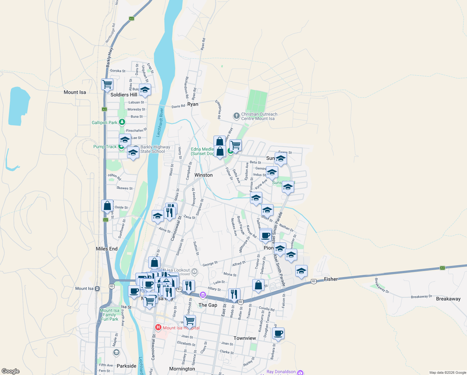 map of restaurants, bars, coffee shops, grocery stores, and more near 25 Fisher Drive in Sunset