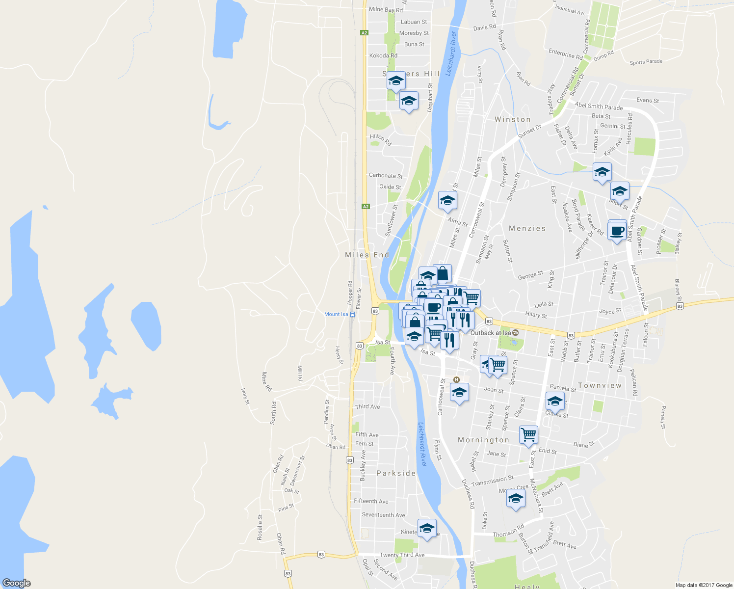 map of restaurants, bars, coffee shops, grocery stores, and more near LOT 17 Barkly Hwy in Miles End