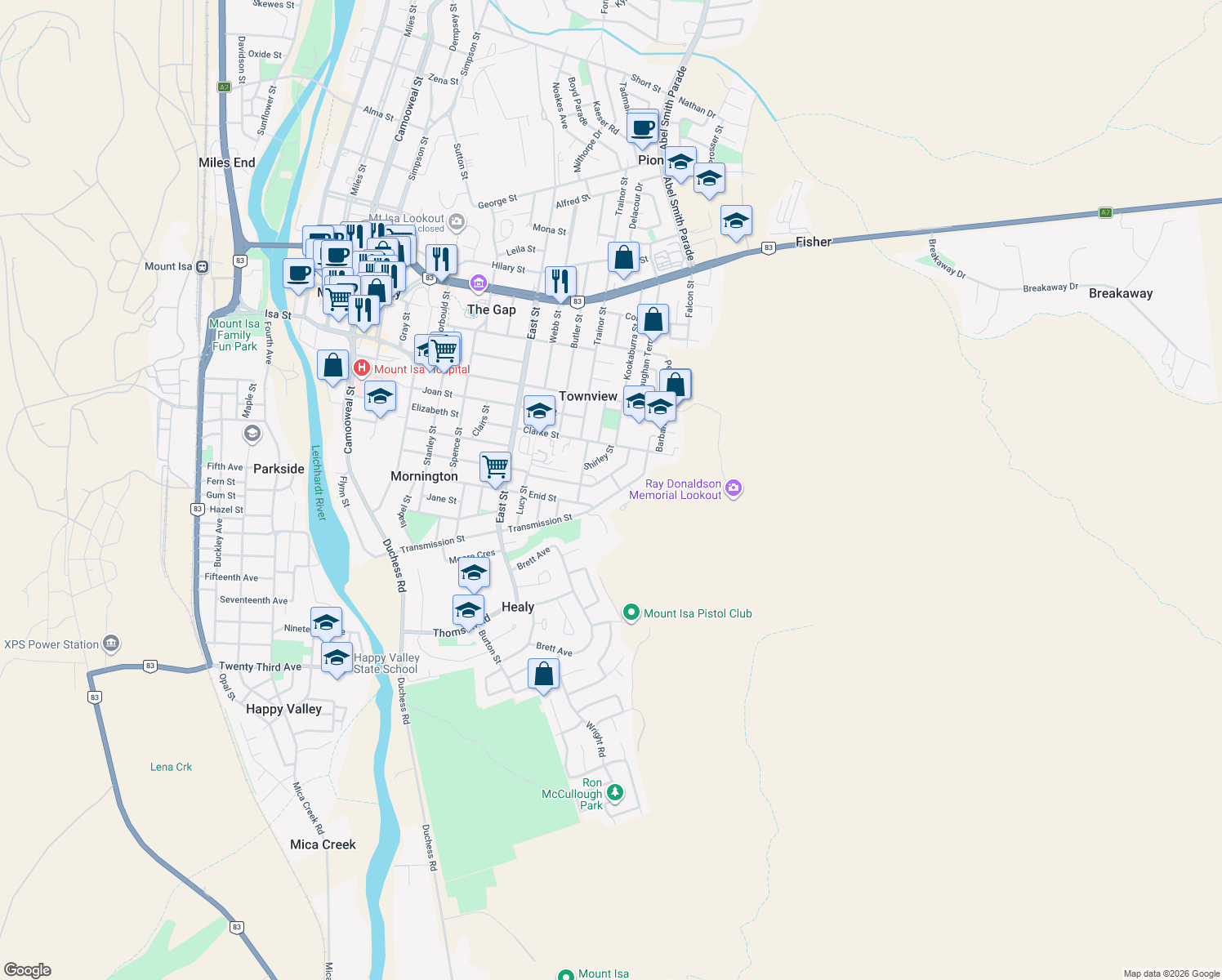 map of restaurants, bars, coffee shops, grocery stores, and more near 98 Transmission Street in Town View