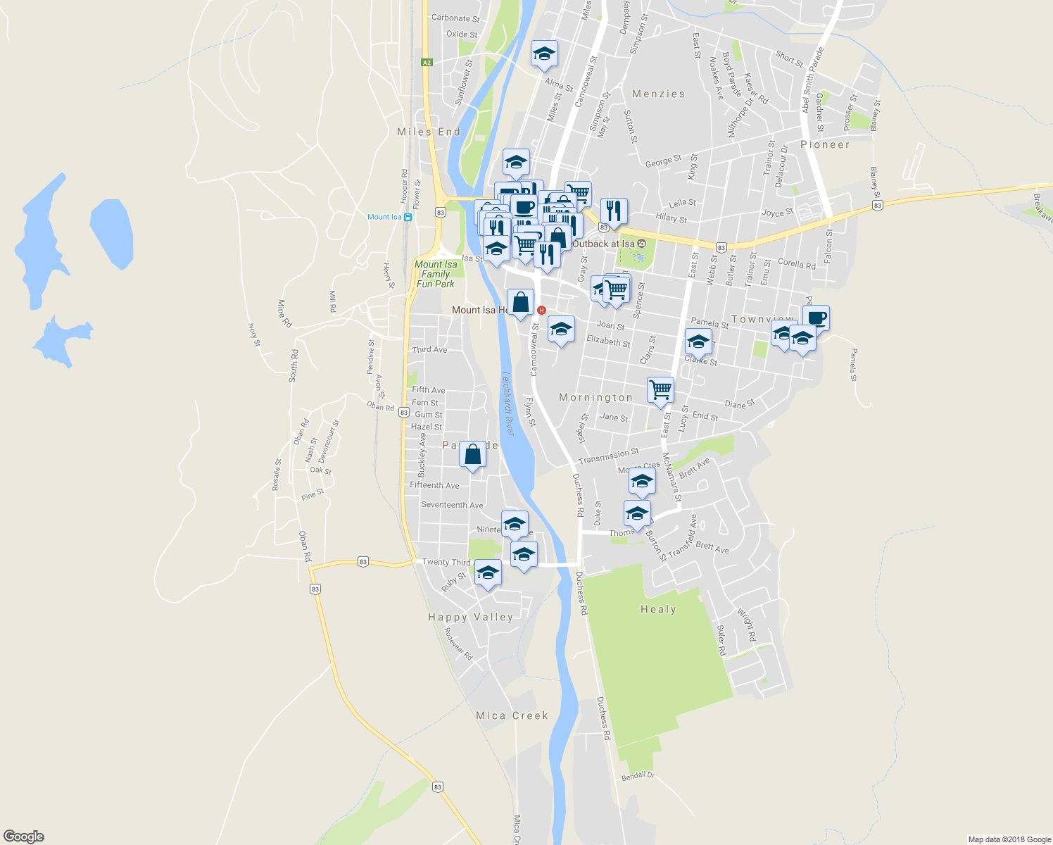 map of restaurants, bars, coffee shops, grocery stores, and more near 33-35 Flynn Street in Mornington