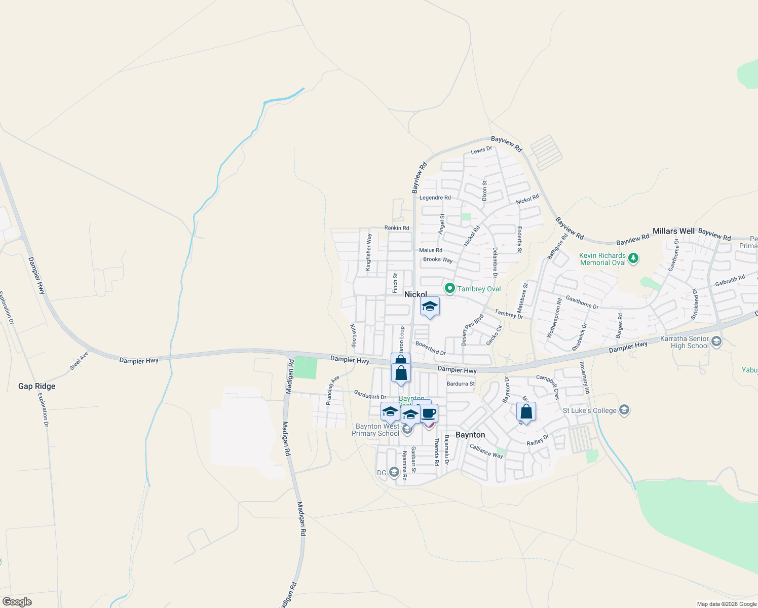 map of restaurants, bars, coffee shops, grocery stores, and more near 5 Sandpiper Turn in Nickol