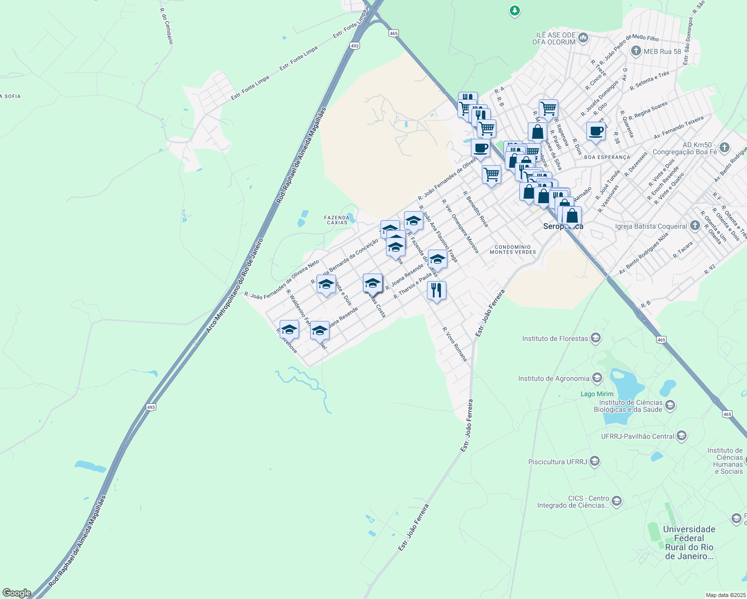 map of restaurants, bars, coffee shops, grocery stores, and more near in Seropédica