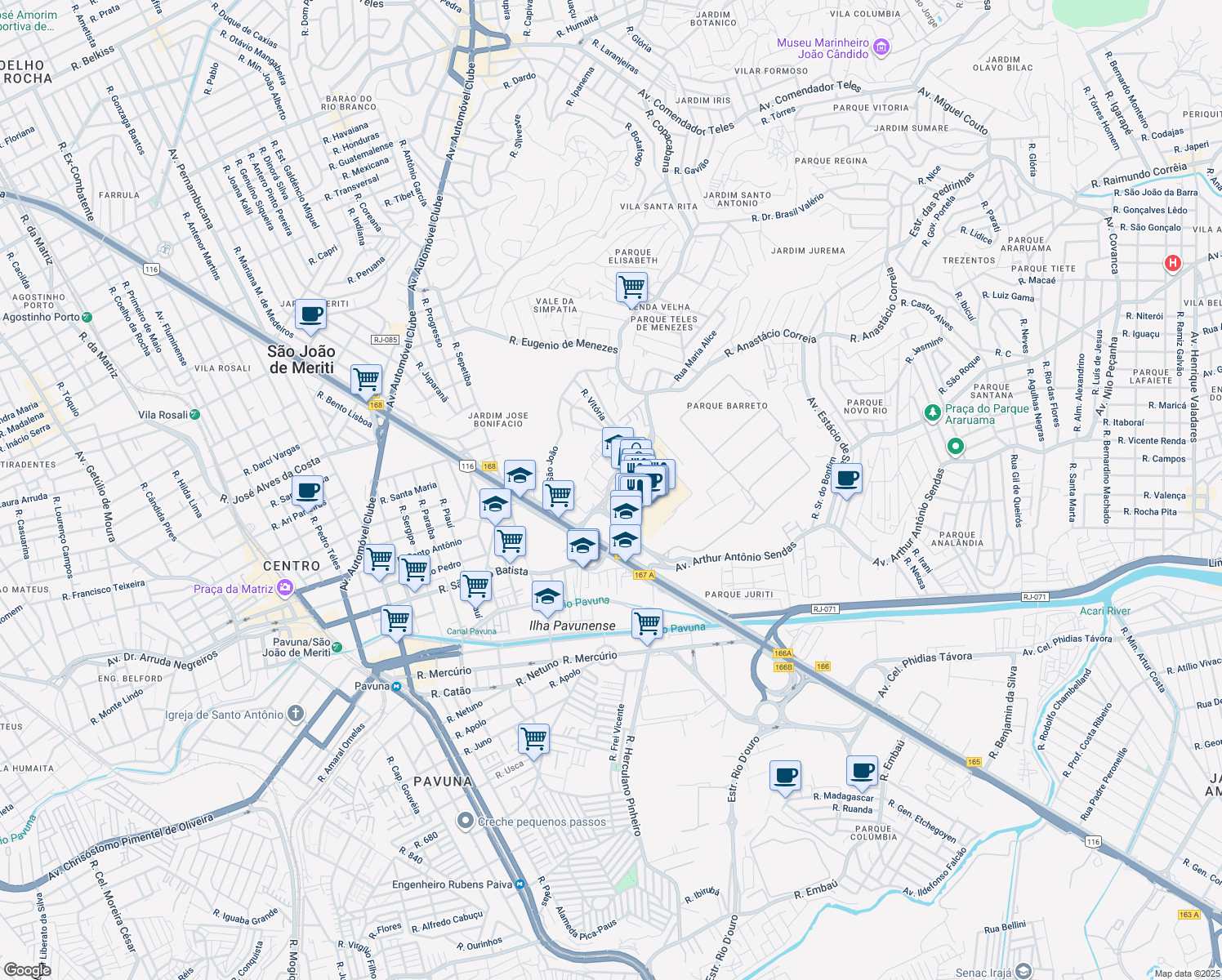 map of restaurants, bars, coffee shops, grocery stores, and more near 6 Rua Maria Soares Sendas in São João de Meriti