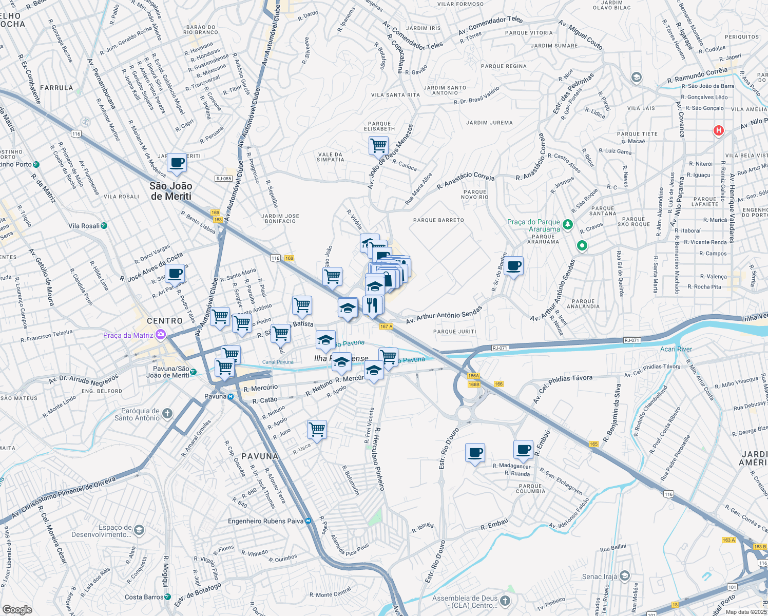 map of restaurants, bars, coffee shops, grocery stores, and more near in São João de Meriti