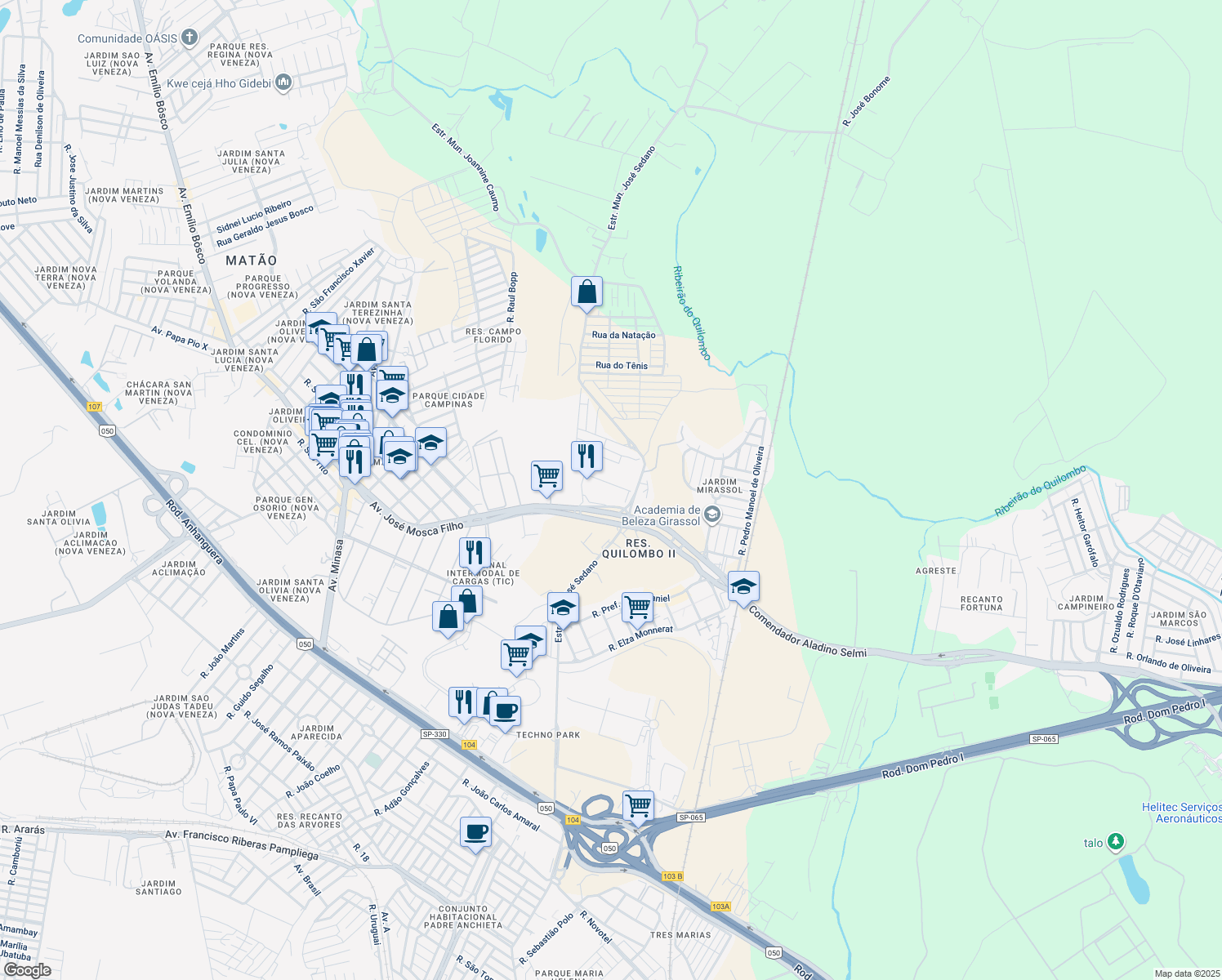map of restaurants, bars, coffee shops, grocery stores, and more near 4630 Avenida Comendador Aladino Selmi in Campinas